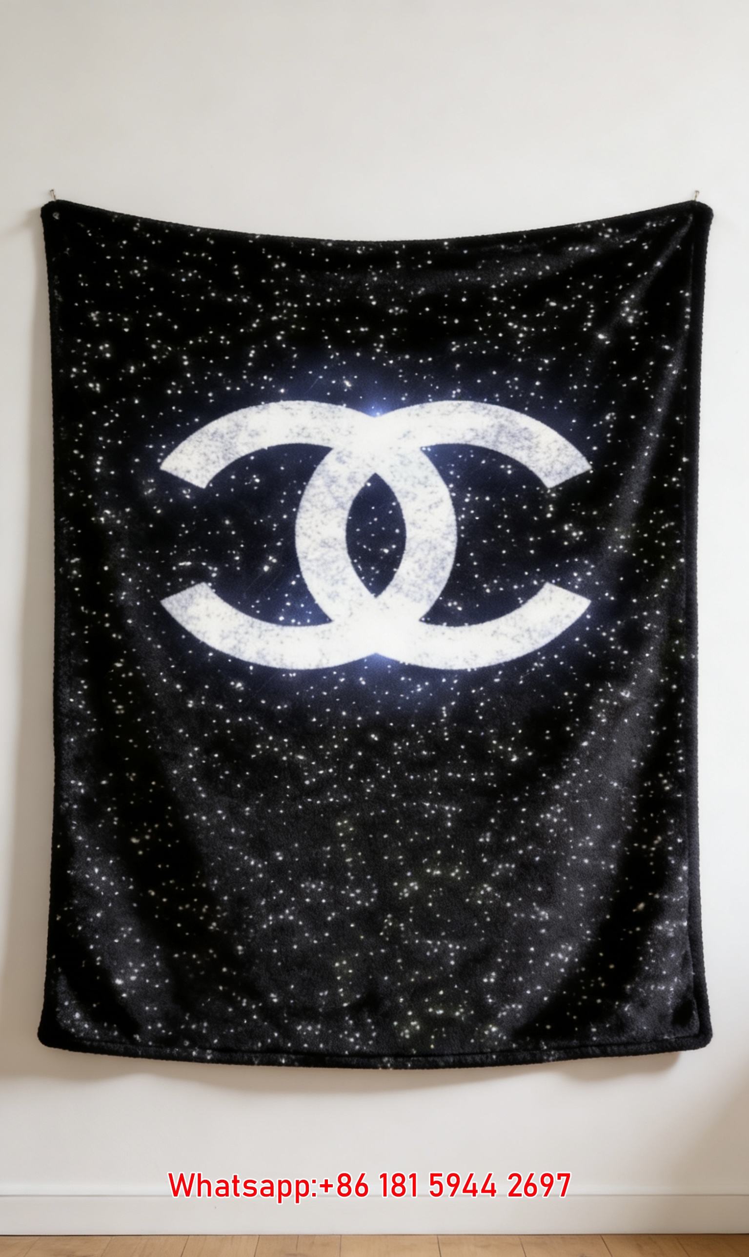 Sparkling Starry Chanel Logo Flannel Throw Blanket Chanel Inspired Luxury Wall Decor IMG_7276